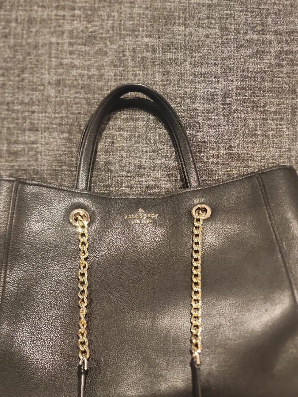 kate spade Black Leather Tote with Gold Chain Handles